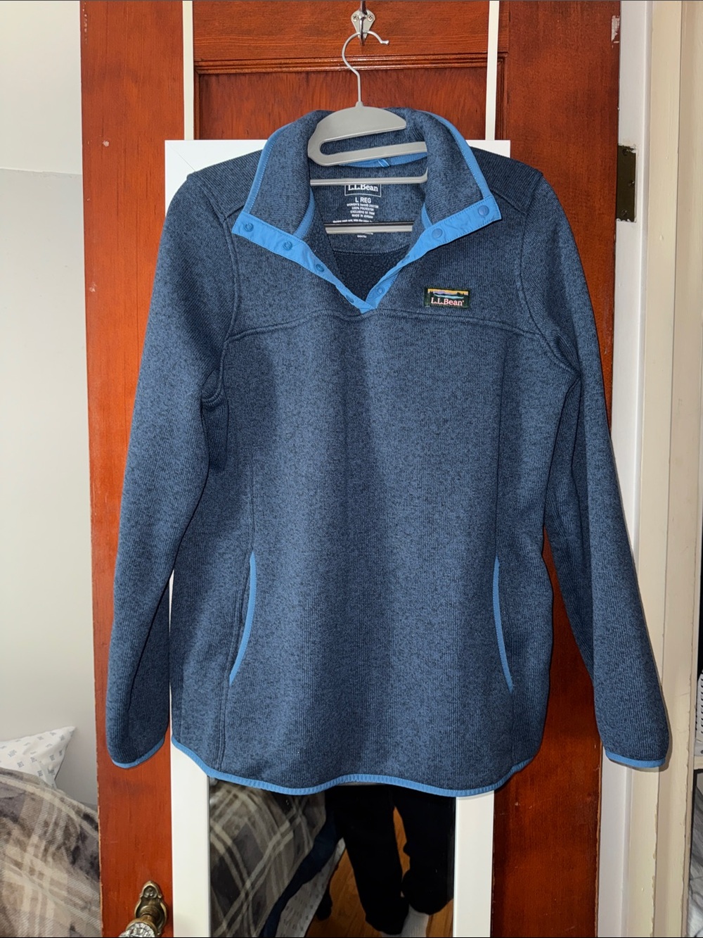 L.L. Bean Blue Heather Snap-Placket Fleece Pullover